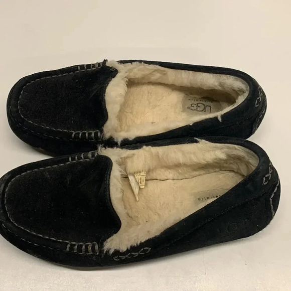 Ugg Ansley Black Suede Slip On Shearling Lined Slippers Women's Size 6 - Picture 8 of 11